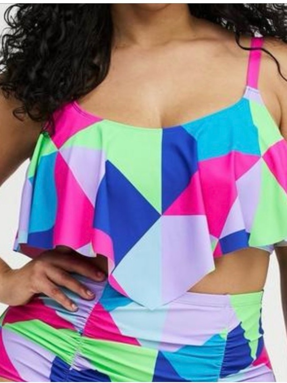 Torrid Geometric Color Block Flounce Swim Crop Top - Bright Multicolor